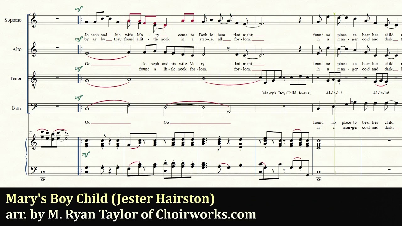Mary's Boy Child (Jester Hairston) arranged for SATB Mixed Choir with Piano Acc. by M. Ryan Taylor