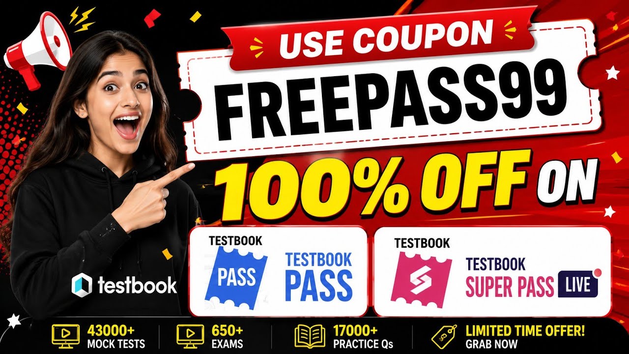 Testbook pass free coupon code super pass maximum discount textbook 100% off today #testbookcoupon
