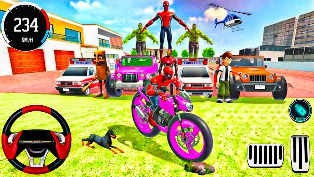 🥰 Spiderman Mc Queen Car 🦚 Hulk & Scary Teacher & Flash 🎊 Police Modified Car Showroom 🎉3D Game