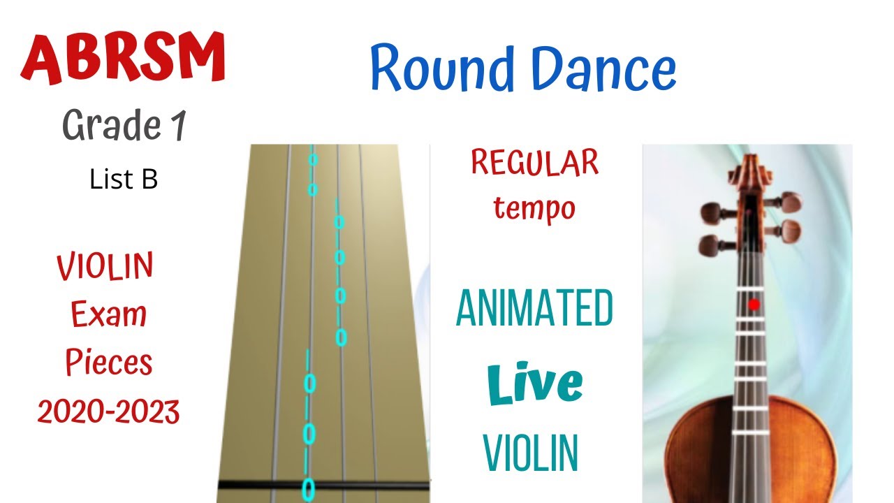 ROUND DANCE by B.Bartok, REGULAR tempo (♩ = 70). 🎻🔢 ABRSM Violin Grade 1 - List B. Anim. LIVE Violin