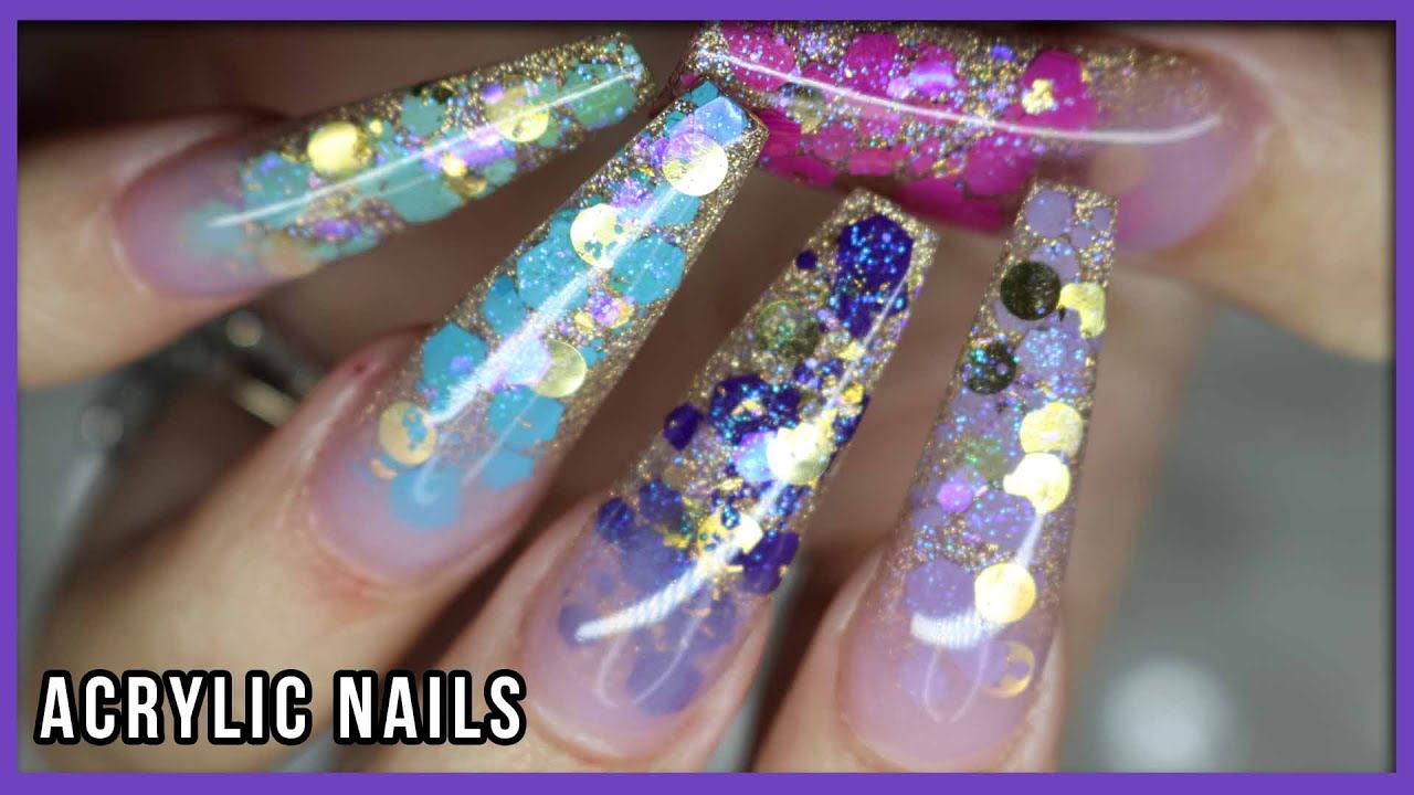 Blue to Purple acrylic nails with CHUNKY GLITTER ✨