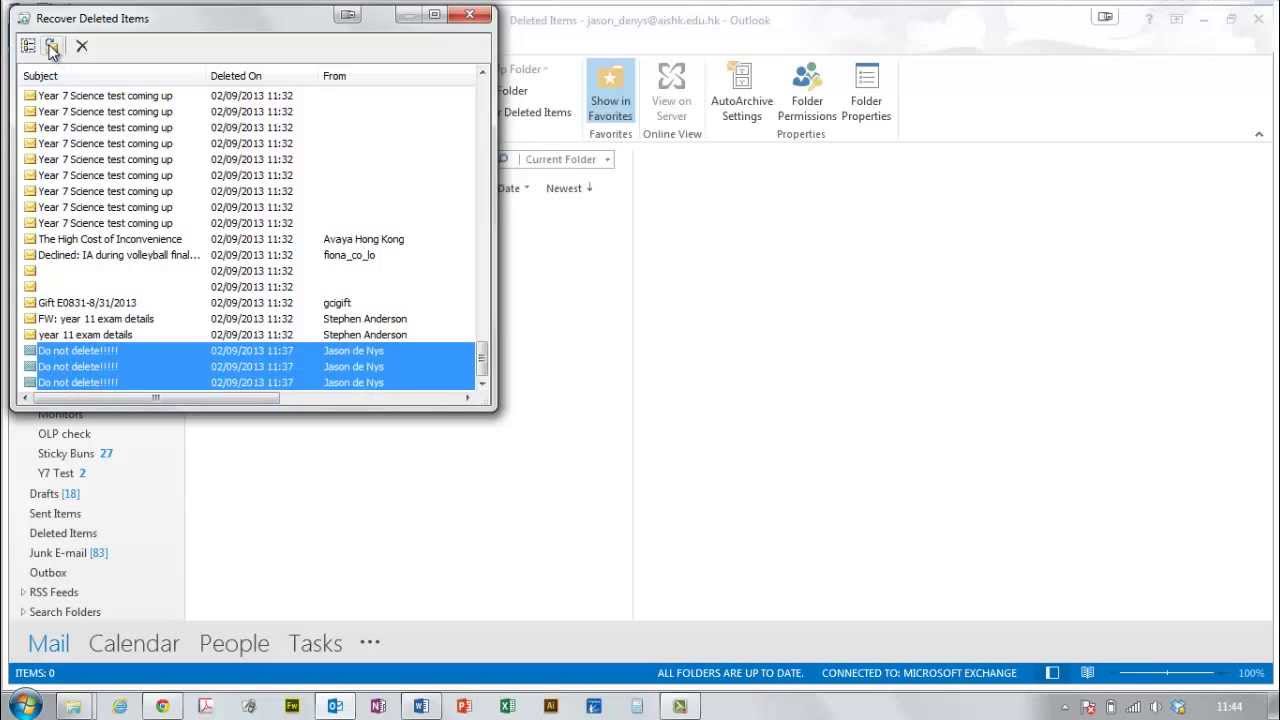 Outlook: Восстановите электронные письма, удаленные из папки &laquo;Удаленные&raquo;.