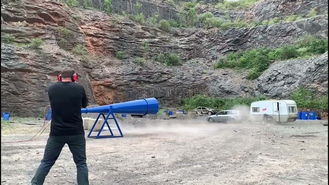 Firing the vortex cannon at someone (kind of) for the BBC show Deadly Predators