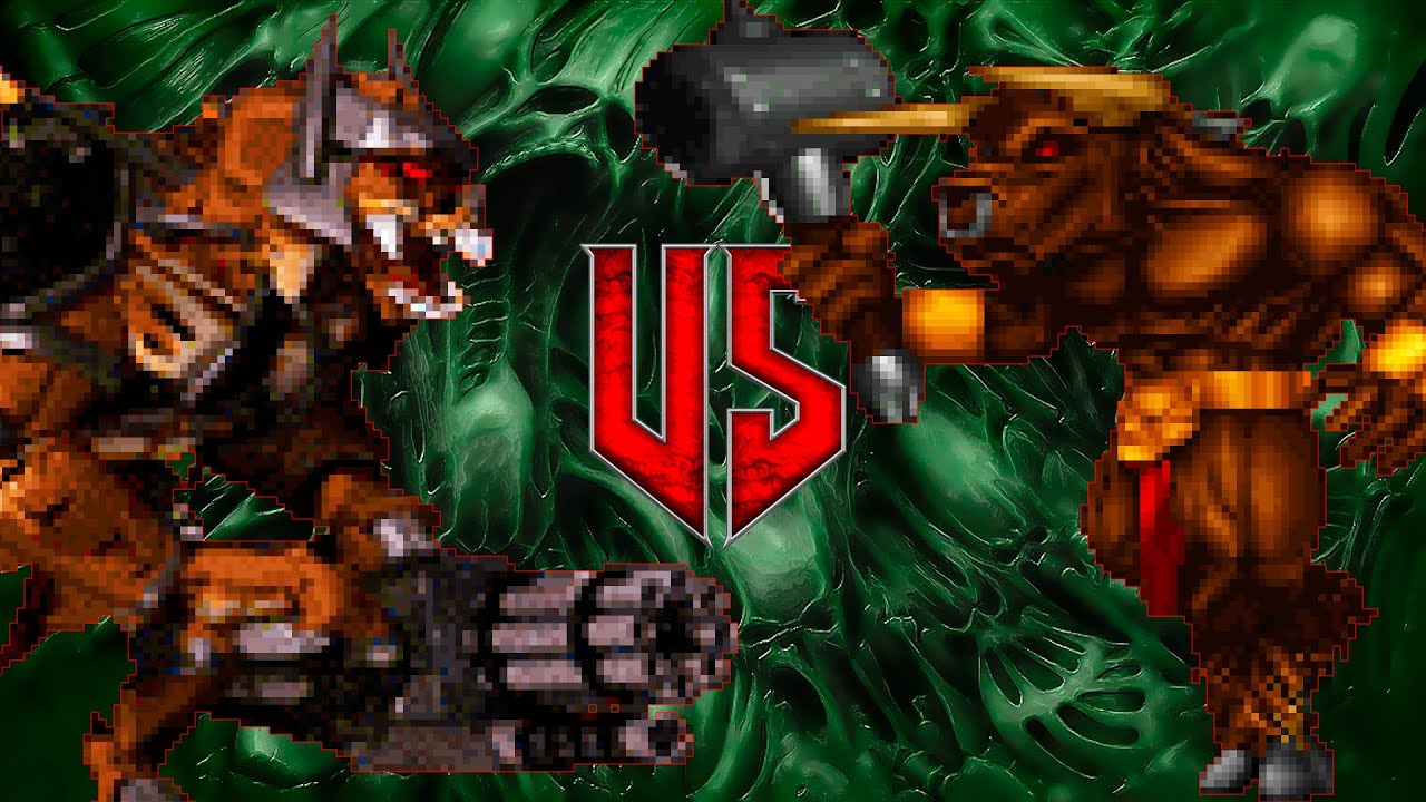 Battlelord vs Maulotaur - DUKE NUKEM vs HERETIC Monster Infighting DOOM Crossover Boss Battles