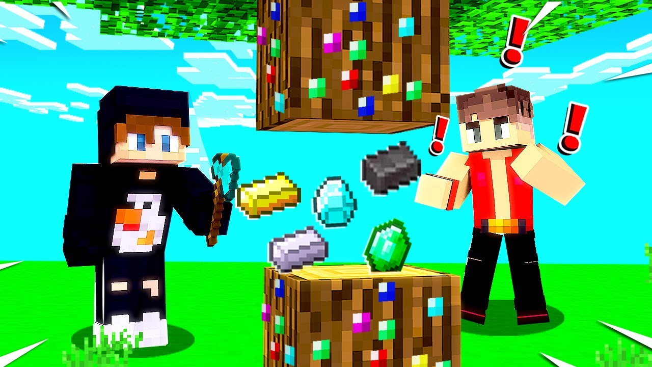 Tree Ores | ماين كرافت: اشجار الموارد العشوائية😨!!(مع صهيب)😱🔥!!؟