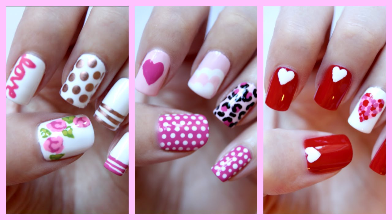 Valentines Day Nails! Three Easy Designs! | JennyClaireFox