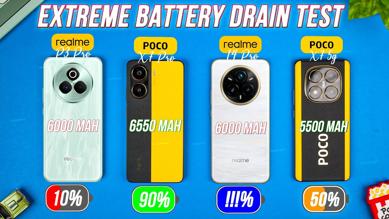 Realme P3 Pro vs Poco X7 Pro vs Realme 14 pro vs Poco X7 Extreme Battery Drain / Heating Test 🔋🪫