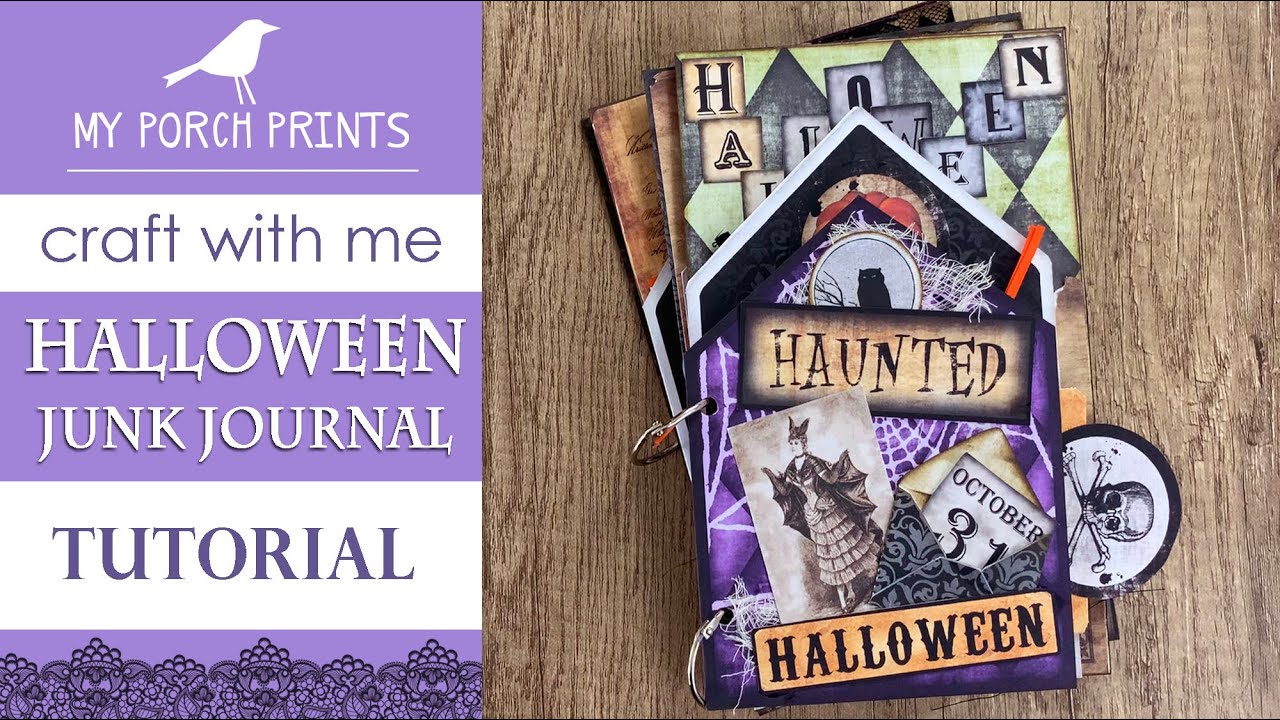 Craft With Me!🤍| HAUNTED HOUSE HALLOWEEN JUNK JOURNAL KIT 🎃💜| My Porch Prints Crafting Tutorial