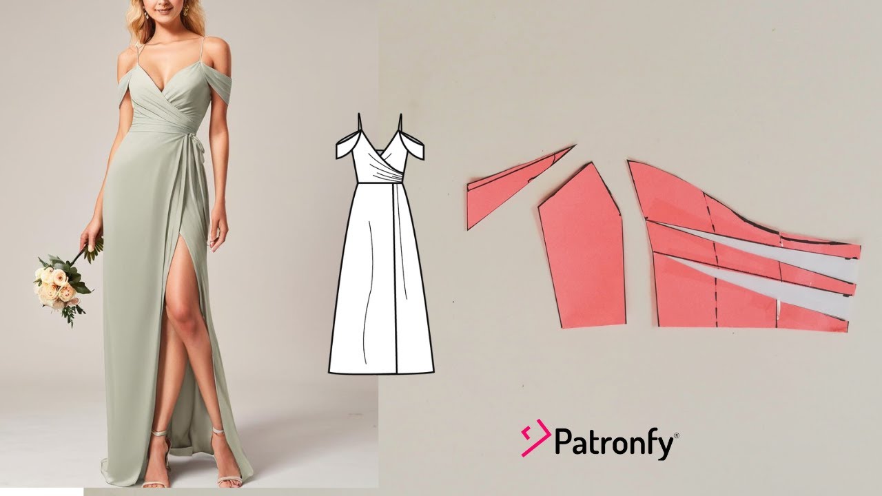 347.-Vestido cruzado de gala | Diseño de patrones elegantes