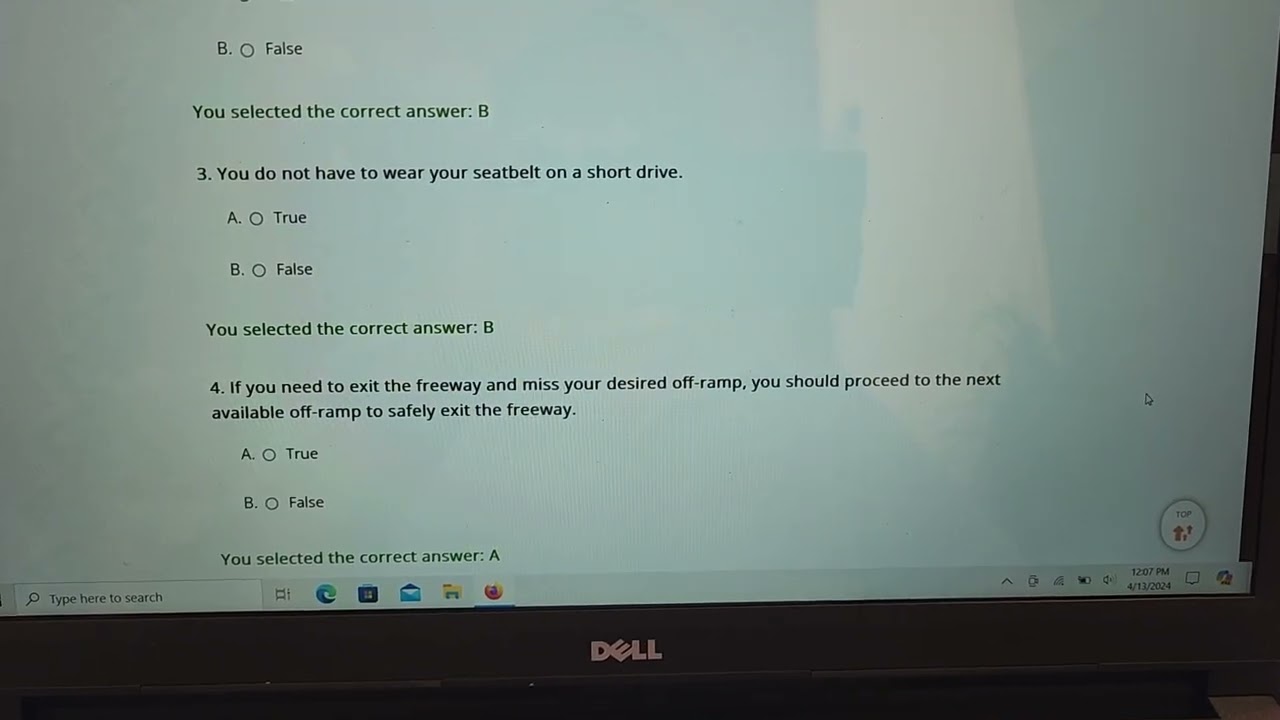 California Traffic School 2024 Exam Answers
