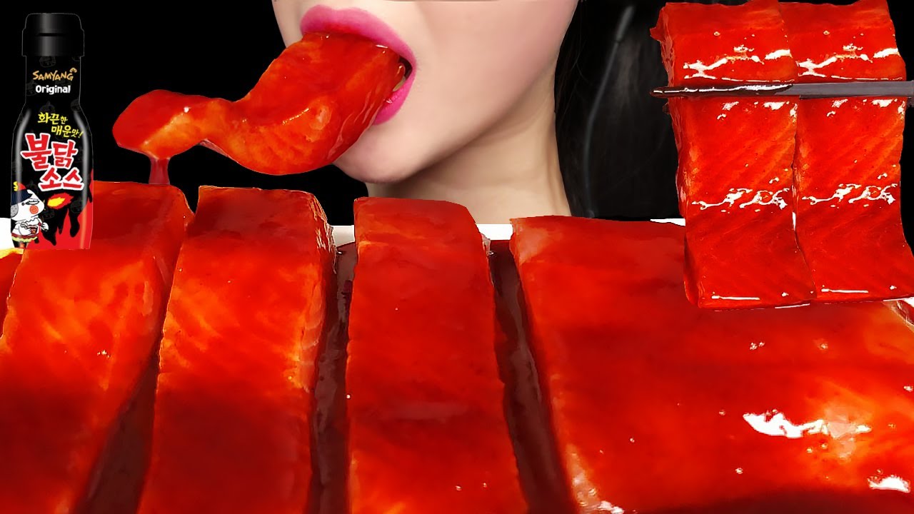 🔥연어회 불닭소스 먹방 ASMR 리얼사운드 SALMON SPICY FIRE CHICKEN SAUCE MUKBANG