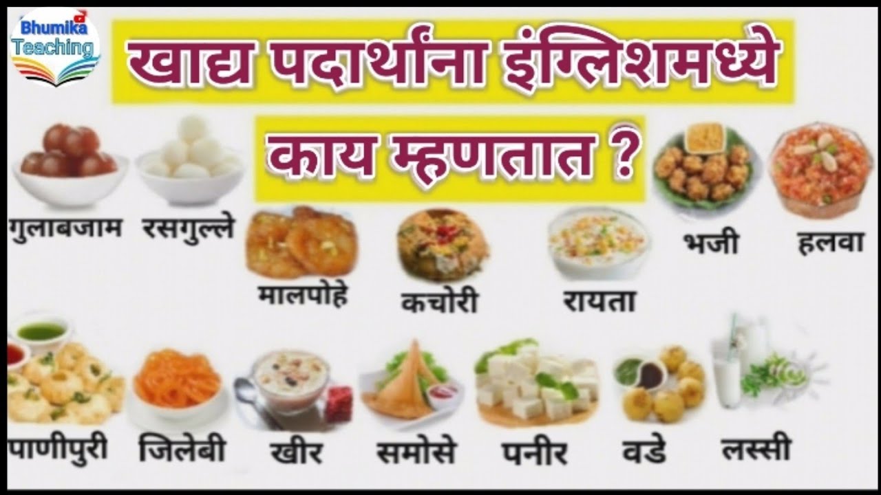 Foods Name(खाद्य पदार्थांची नावे)English in Marathi|Bhumika Teaching|Food Vocabulary|अन्नपदार्थ नावे