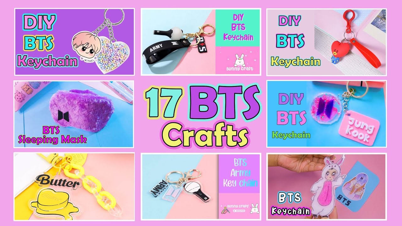 17 BTS easy crafts / DIY BTS keychain / DIY BTS purse / DIY BTS stickers / DIY BTS notebook