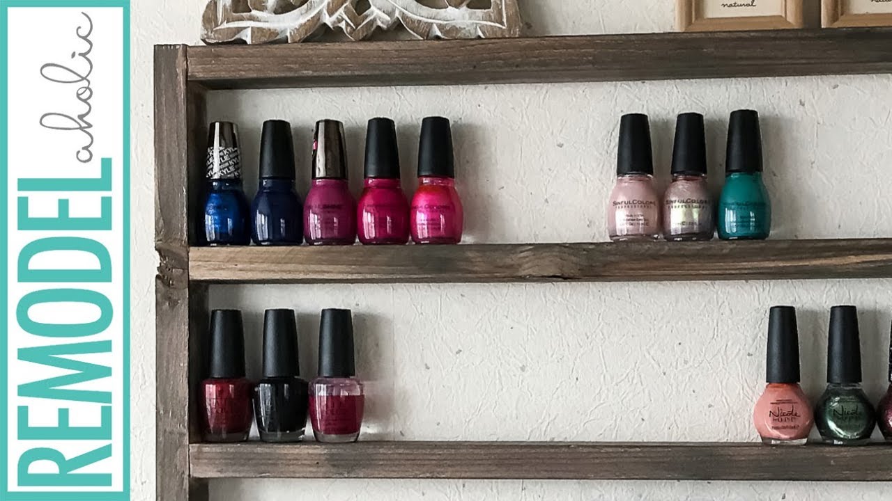 Easy DIY Rustic Wooden Display Shelf for Nail Polish and Essential Oils