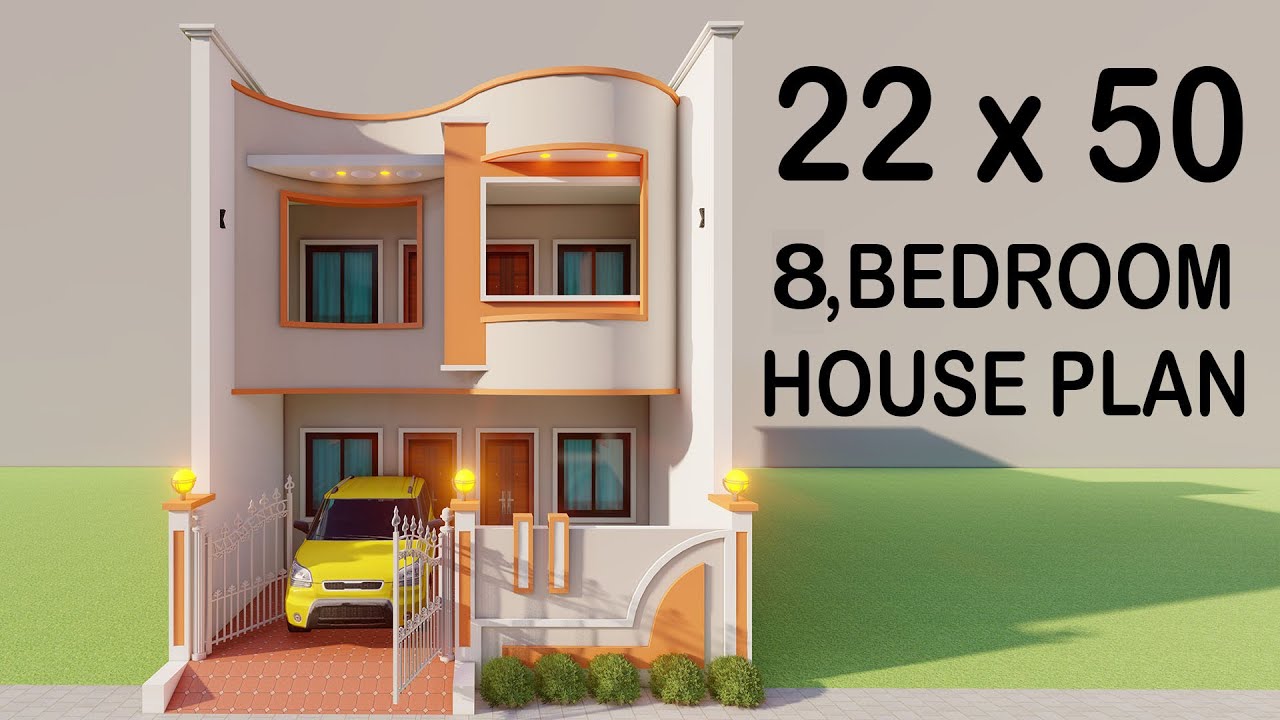 22 X 50 8 Bedroom Car Parking House Planing,Best Duplex House Elevation,22 by 50 makan ka map