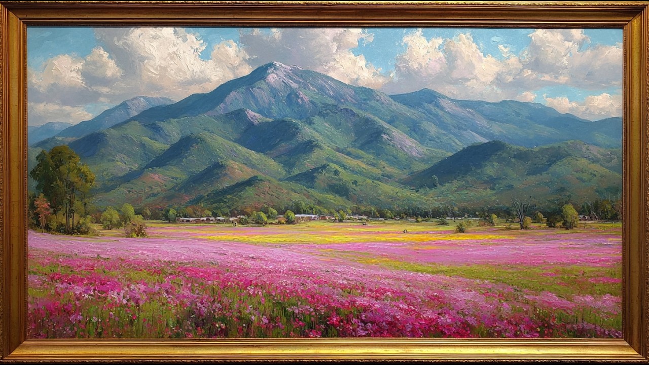 Vintage Beautiful Spring Landscape Painting | Gold Frame TV Art | Art Screensaver for TV 2 Hrs