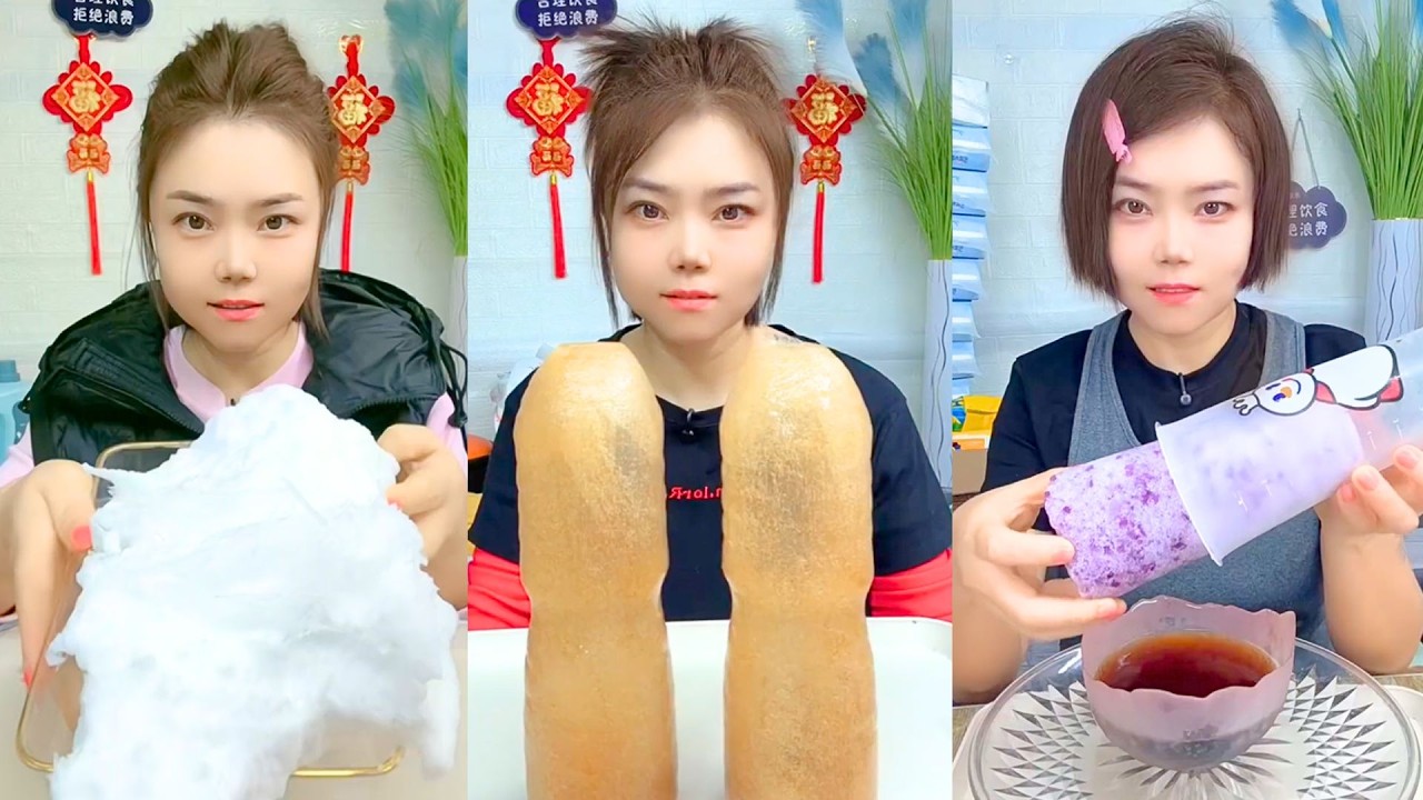 White Shaved Ice Brown Ice Rolls and Purple Syrup Ice Roll