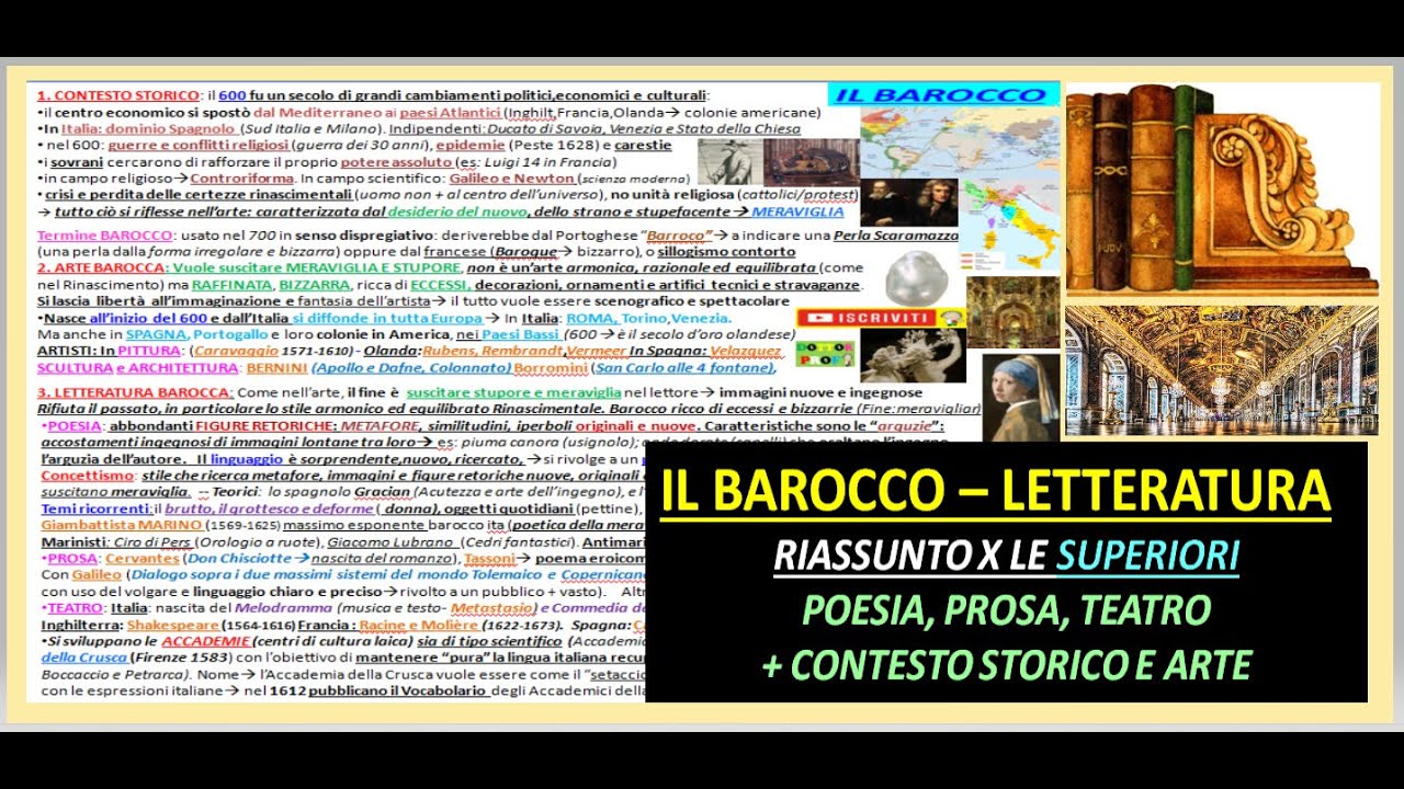 Il BAROCCO in LETTERATURA riassunto semplice e completo per le Superiori
