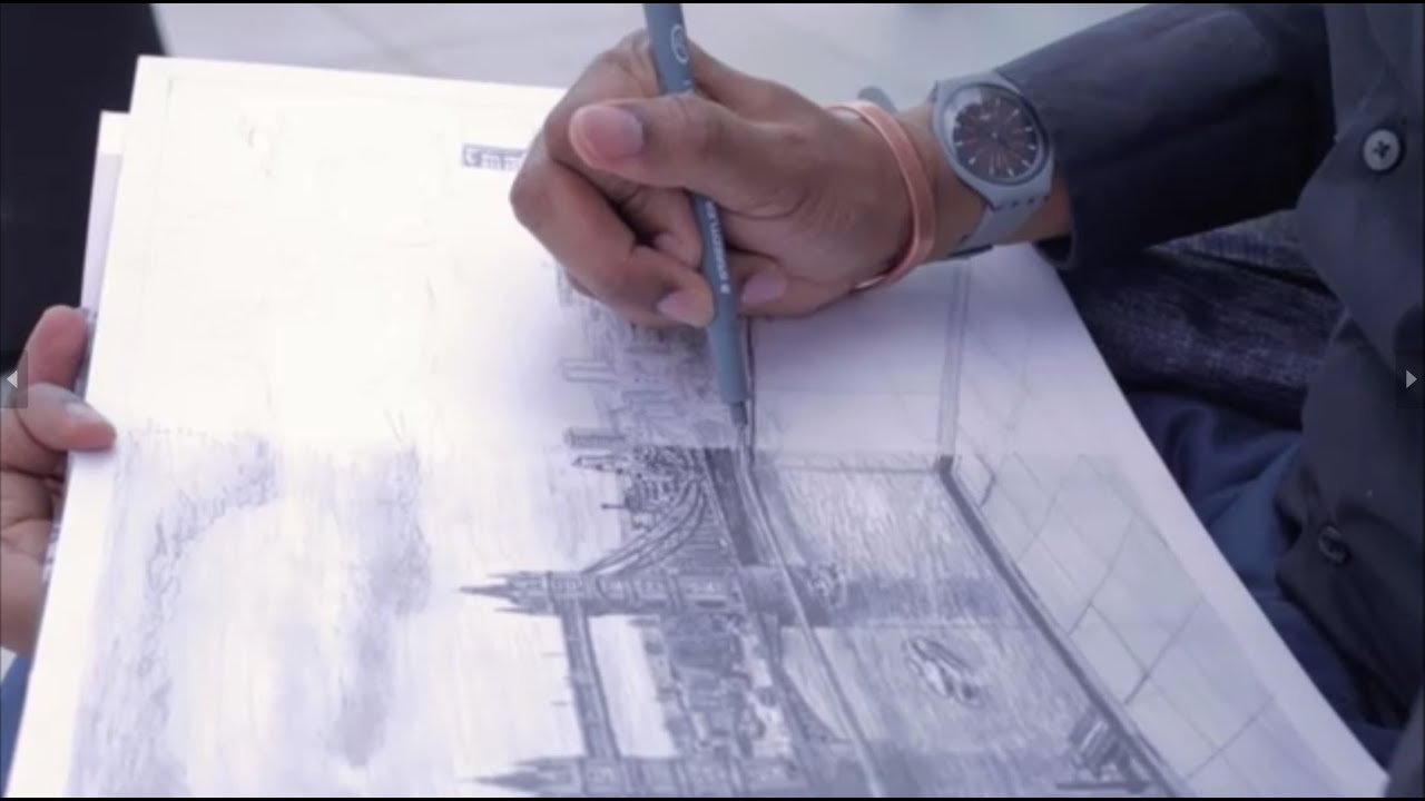 Stephen Wiltshire draws Tower Bridge from Landmark Place