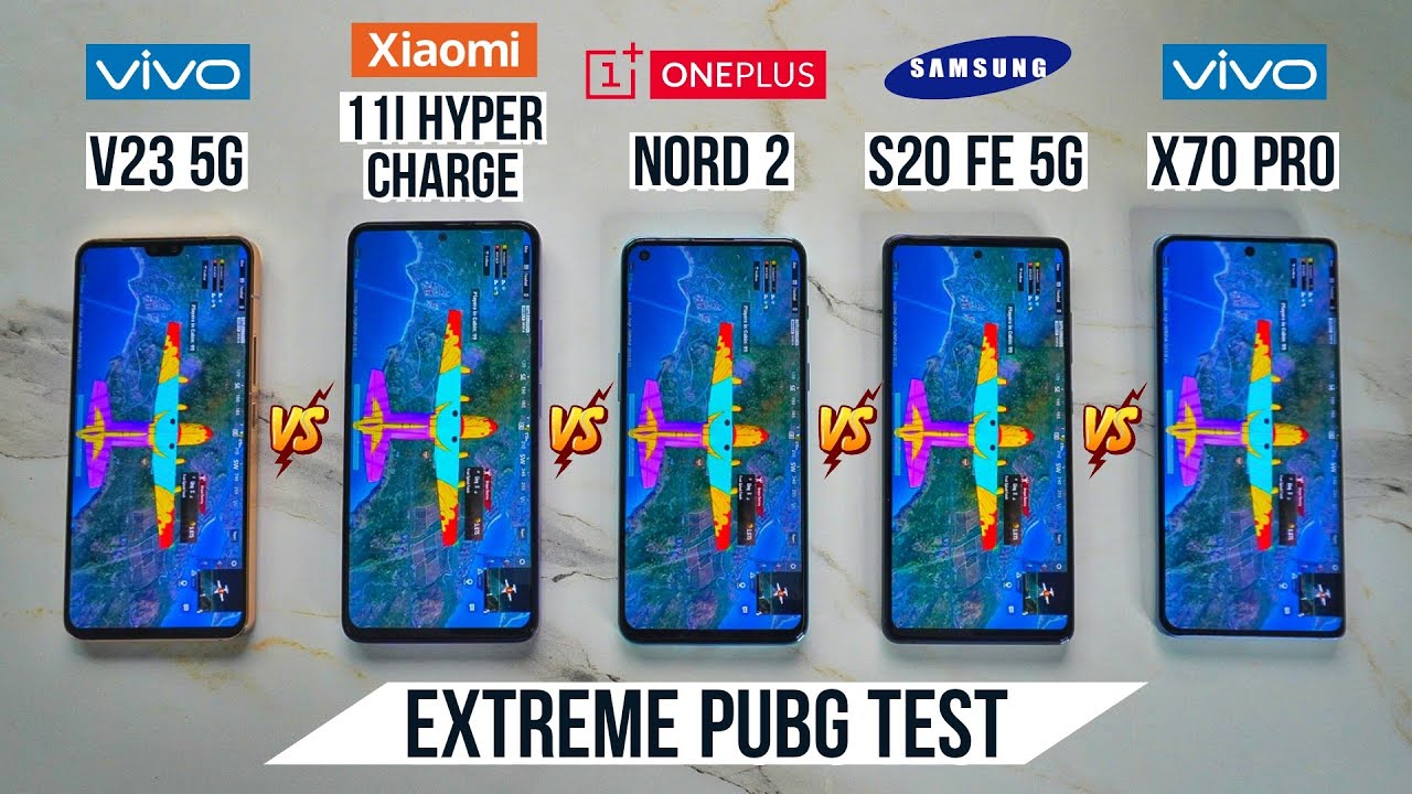 Vivo V23 vs Xiaomi 11i HyperCharge vs OnePlus Nord 2 vs S20 FE 5G vs Vivo X70 Pro Extreme Pubg Test
