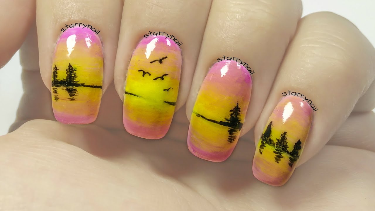 Easy Sunset Nails [Freehand Nail Art]