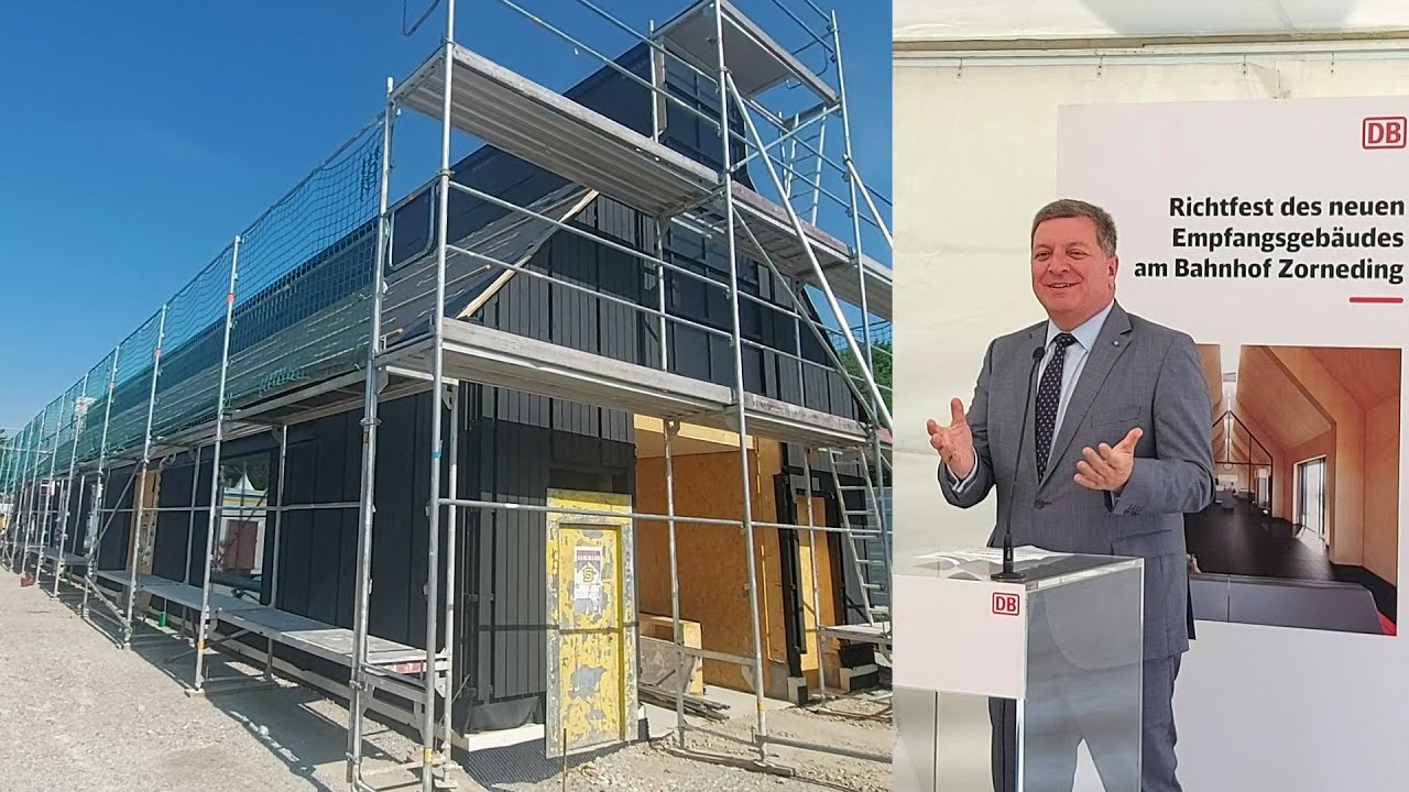 Der kleine grüne Bahnhof in Zorneding wird nachhaltig - Richtfest für DB Netze-Empfangsgebäude