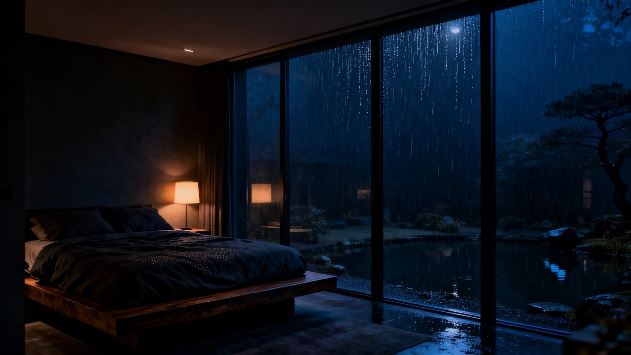 Cozy Bedroom with Rain Sounds Outside the Garden – Healing Stress & Anxiety