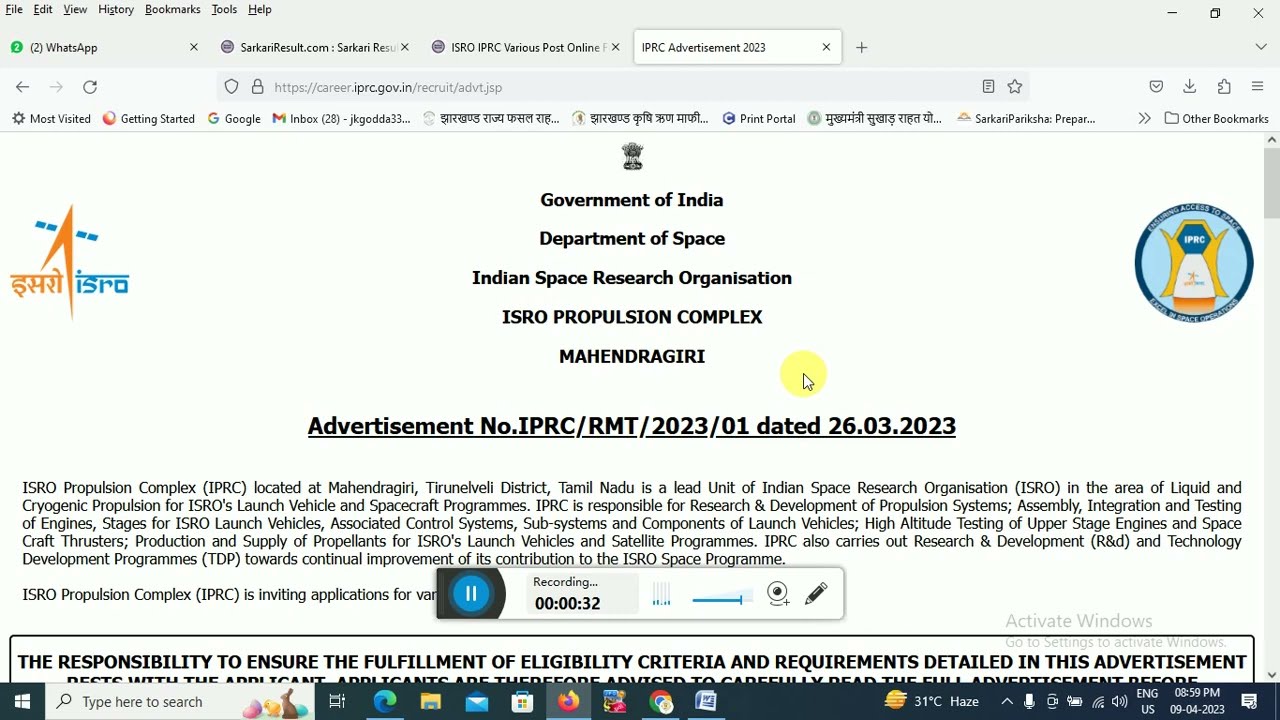 ISRO Propulsion Complex (IPRC) फ्रॉम कैसे भरे//How to Fill ISRO IPRC Technical & Other Post Online