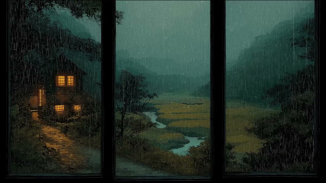 Peaceful Rainy Window Nature View with Gentle Rain Sounds for Relaxation, Study, and Deep Sleep