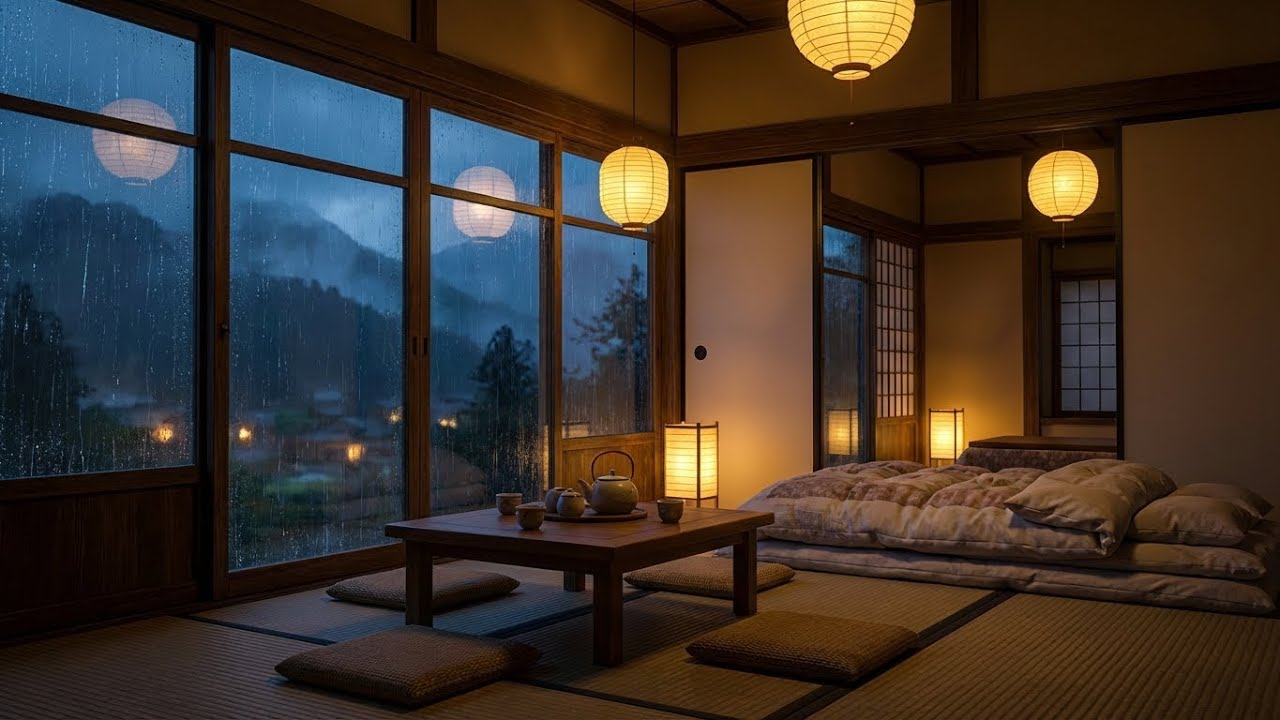 Rainy Night in a Japanese Tatami Room | Cozy Rain Sounds for Deep Sleep & Relaxation