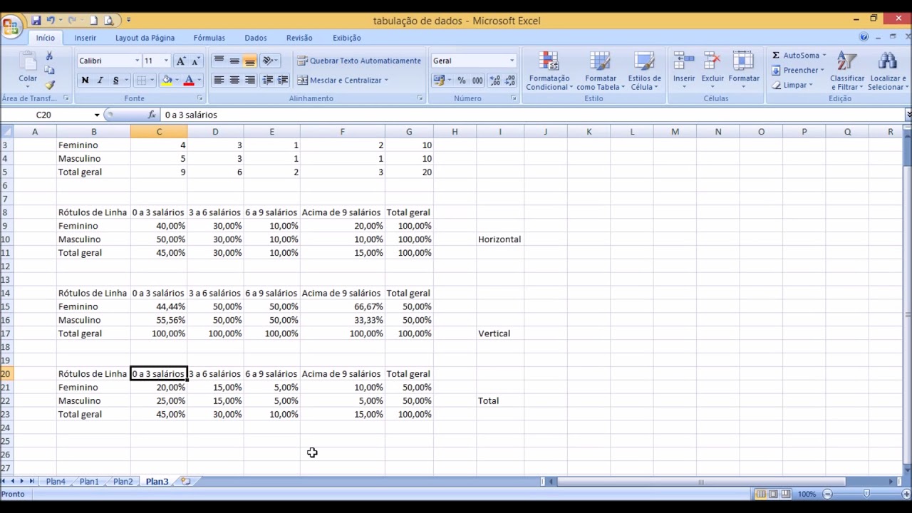 Tabulação parte 3 - Tabela dinâmica Excel - Cruzamento de dados - Dados