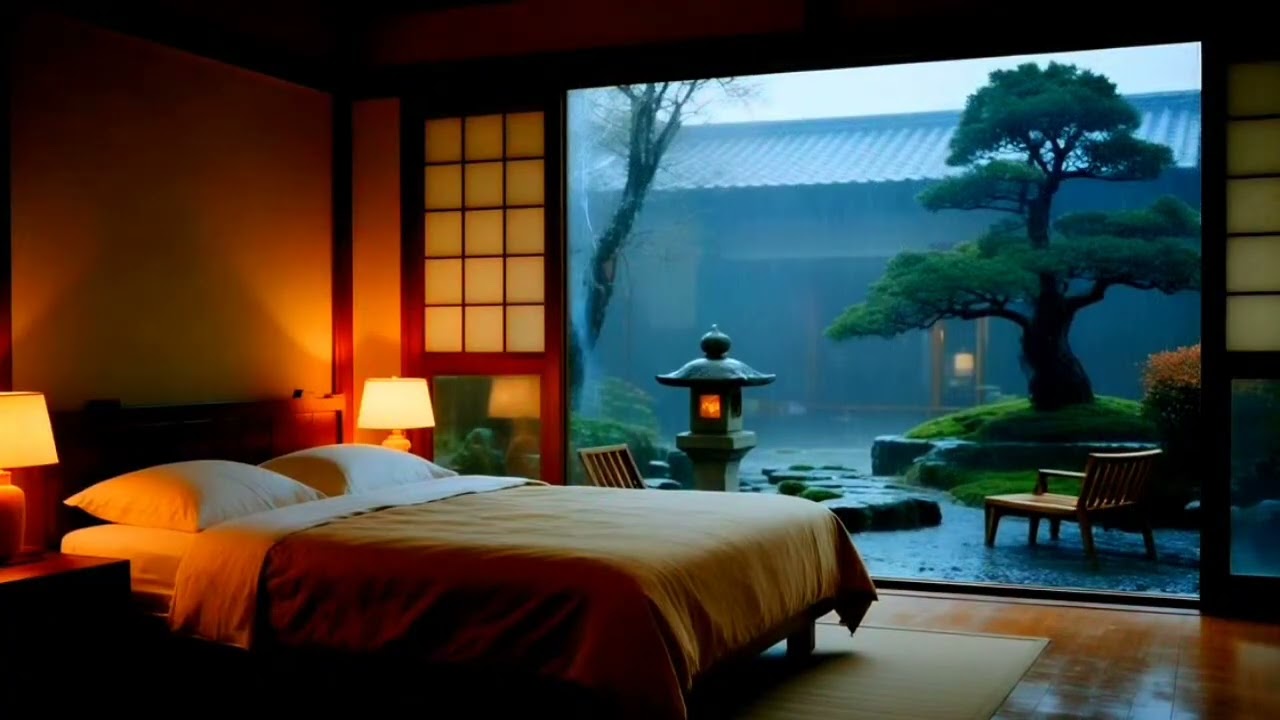 Deep Sleep with Rain Sounds On Windows Overlooking the Forest - Relaxing Piano Music to Meditation