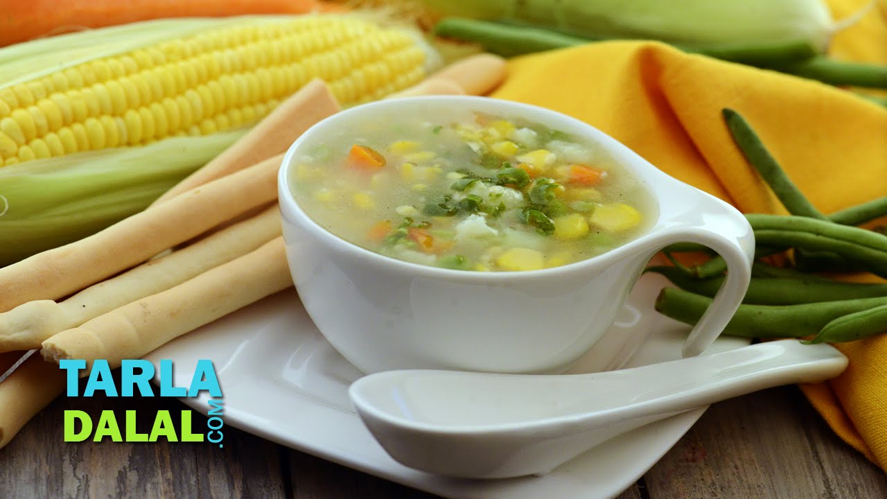 Sweet Corn and Vegetable Soup by Tarla Dalal