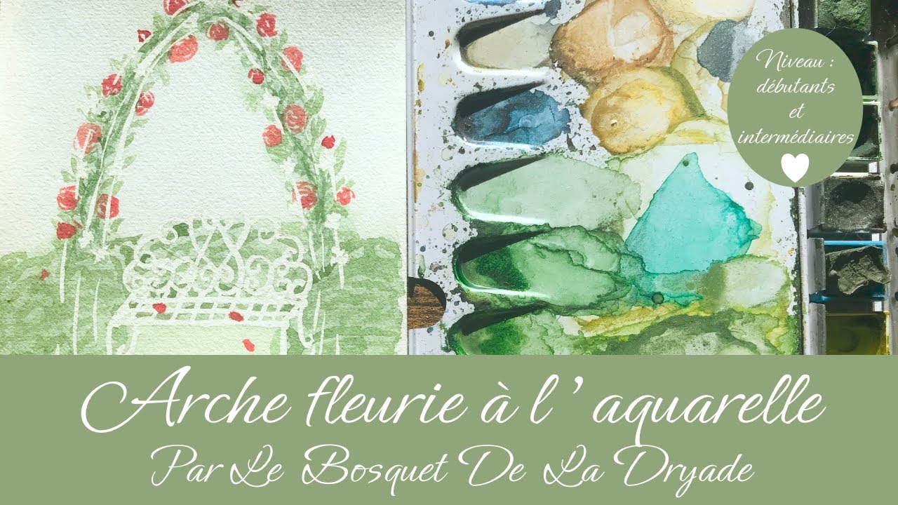 Tuto aquarelle / Arche fleurie et son banc en fer blanc