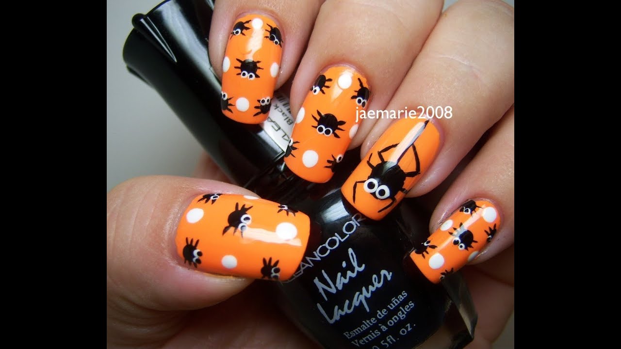 Halloween Nail Design- Polka Dot Spiders