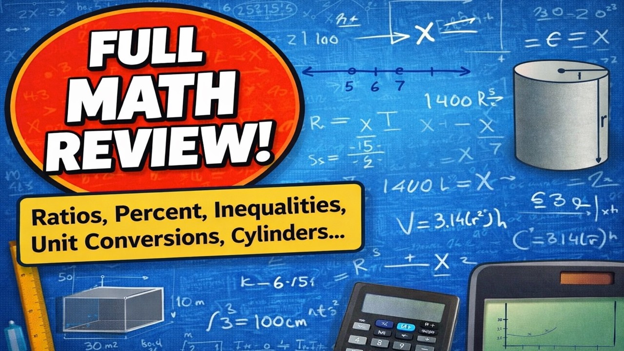 Full Math Review: Ratios, Percent, Inequalities, Unit Conversions, Area, Volume & Cylinders