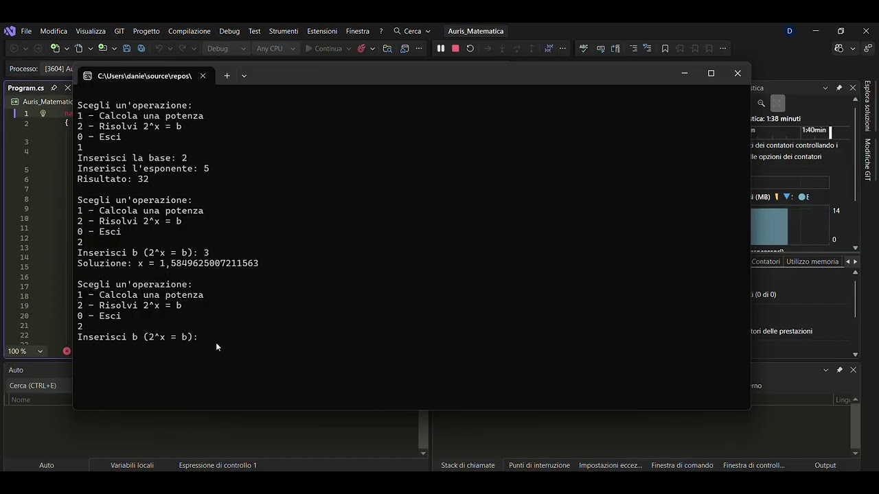 Piccola calcolatrice per le potenze in C#