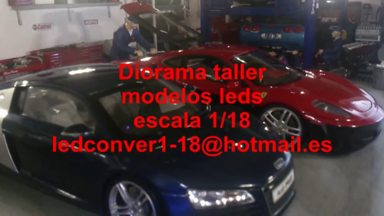 Diorama taller y modelos con iluminacion led escala 1/18