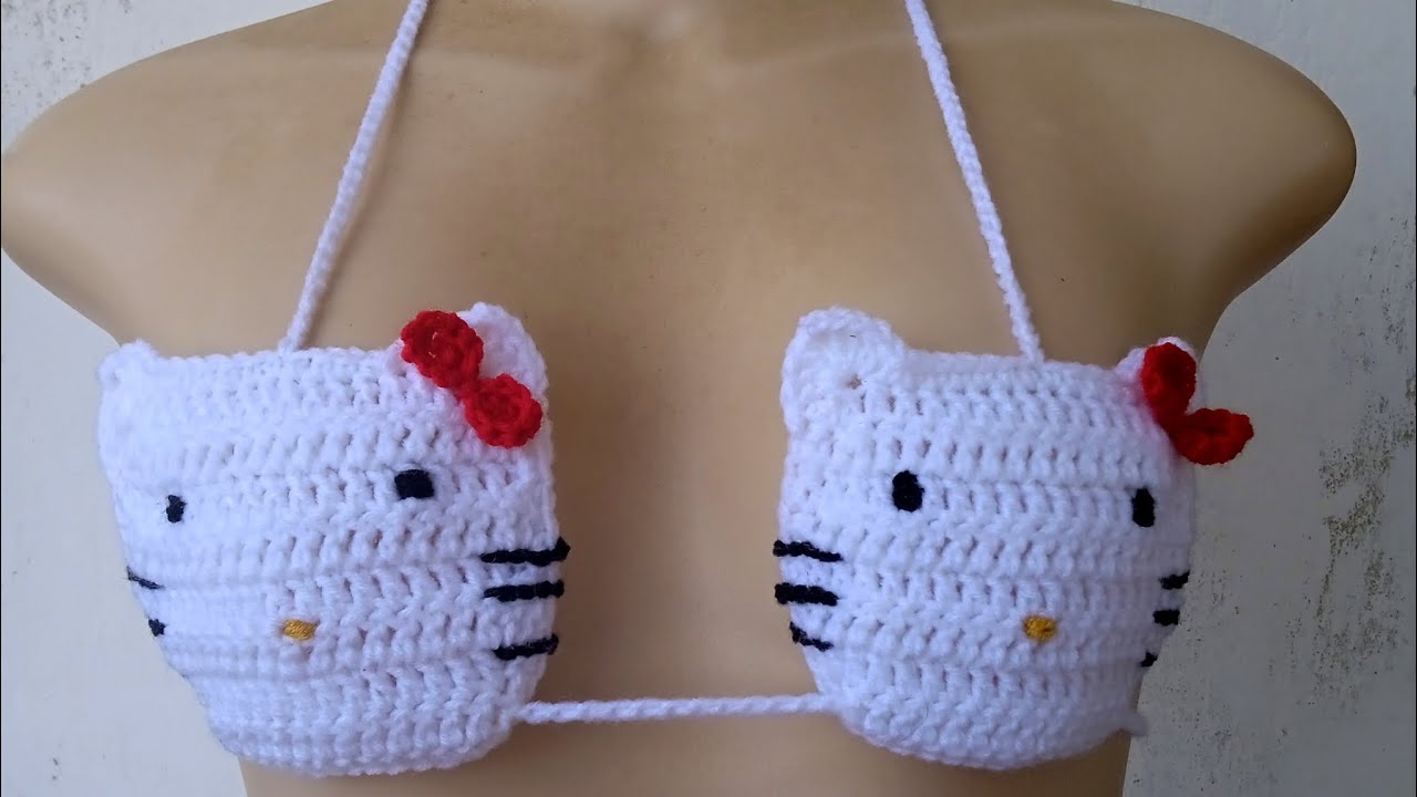 Crochet Hello Kitty bikini top tutorial.
