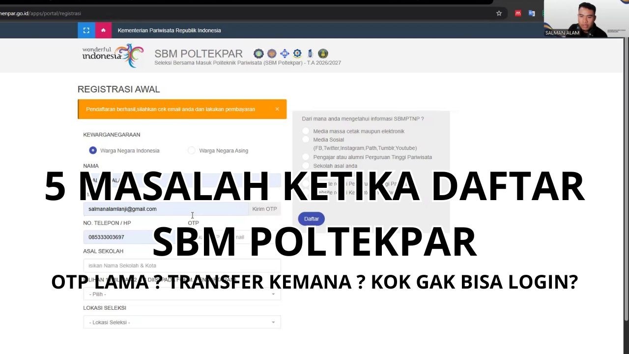 SOLUSI 5 MASALAH PENDAFTARAN SBM POLTEKPAR : OTP SUSAH, PEMBAYARAN DAN LOGIN AKUN