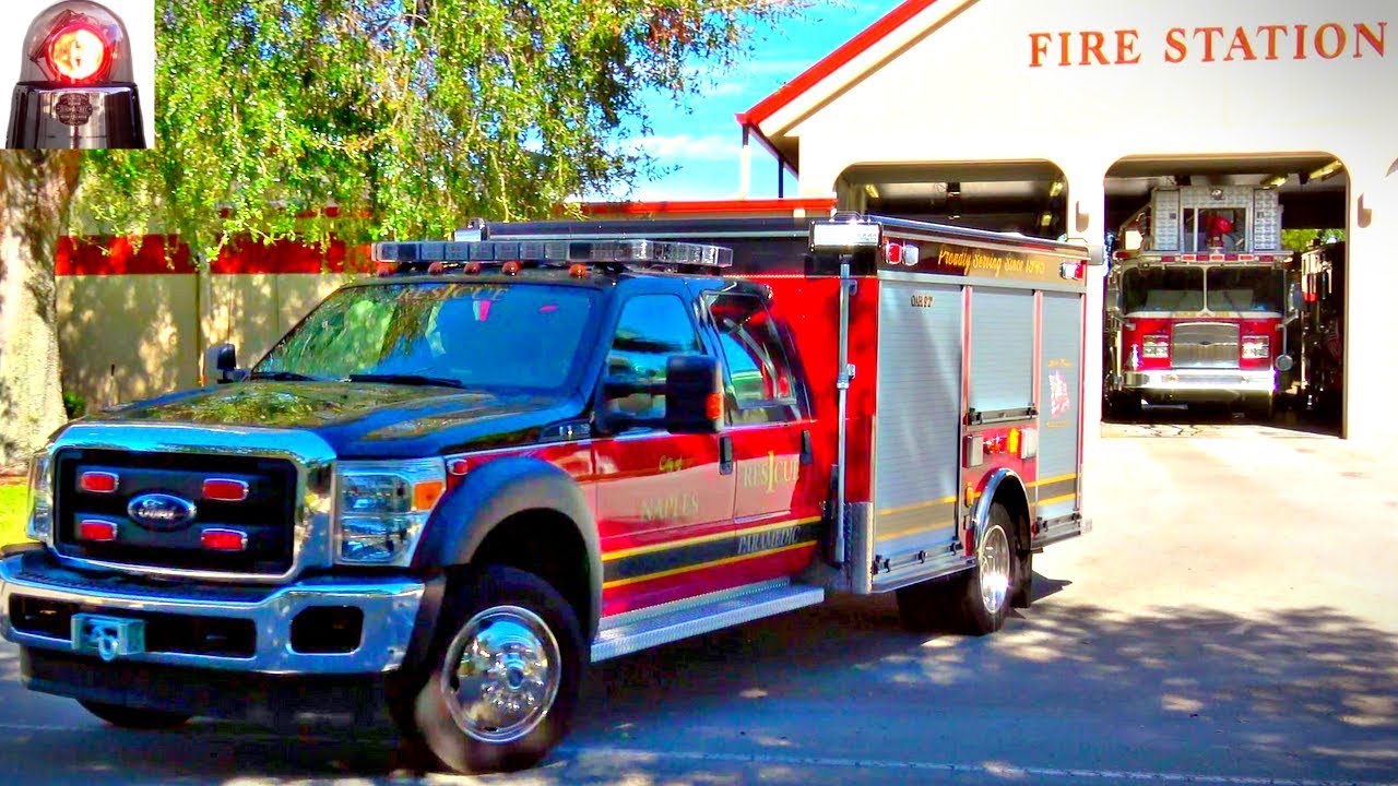 Naples Fire Truck Squad 1 + Ambulance Responding Lights, Sirens and Air Horns