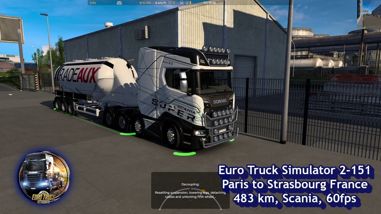 Euro Truck Simulator 2 151, Paris to Strasbourg France, 483 km, Scania, 60fps