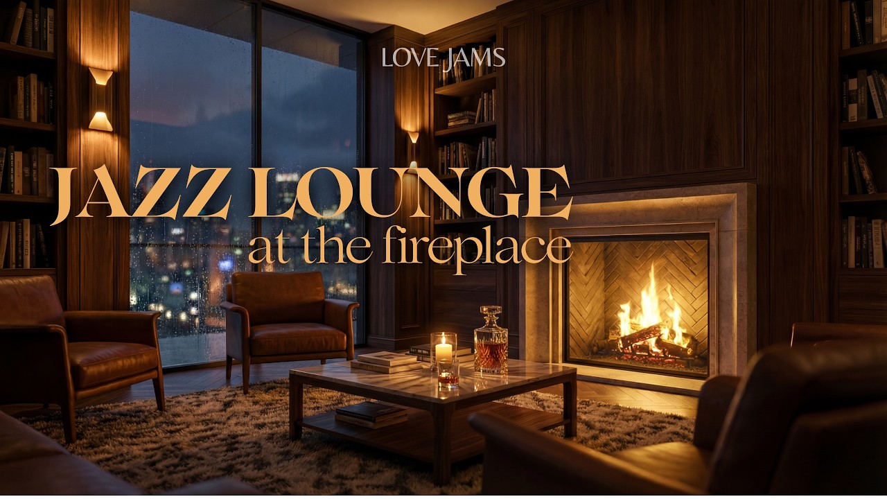 Soft Jazz Playlist in Cozy Library Jazz Lounge on a rainy day | Background Fireplace Sounds 🔥