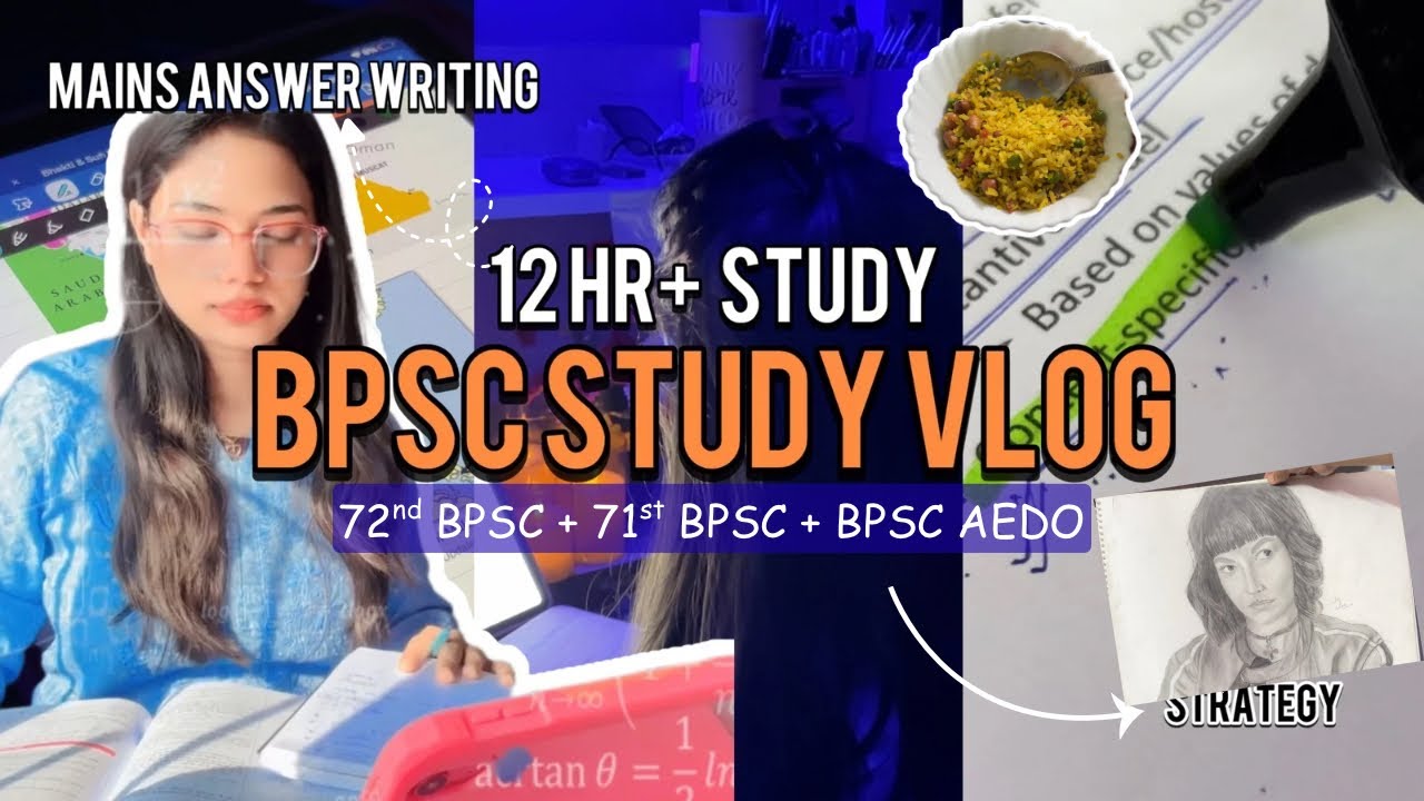 12+ Hours BPSC Study Vlog 🍓 | BPSC Aspirant | 72nd BPSC Strategy | Productive Day