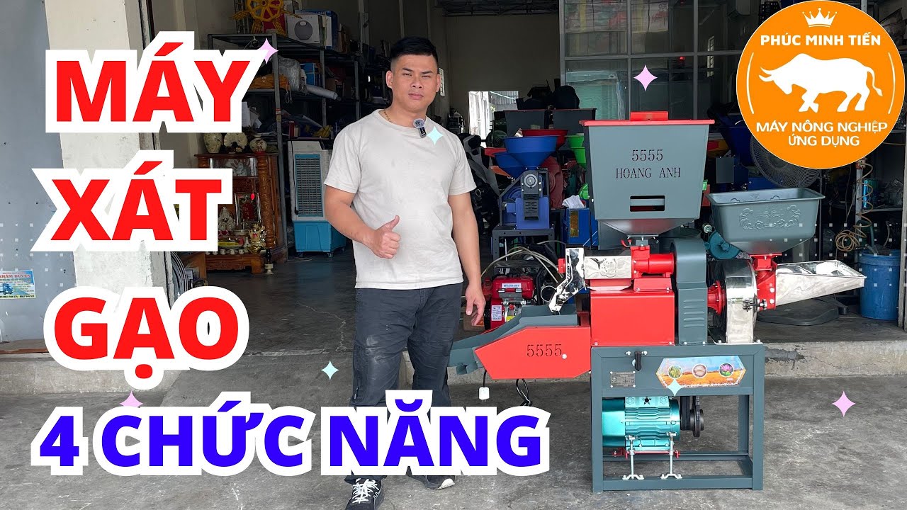 Máy xát gạo mini gia đình 4 chức năng lọc sạch lúa trước khi xát (2025)