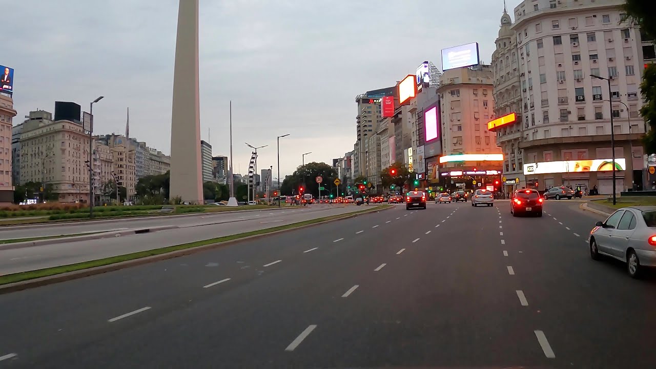 【4K】AVENIDA 9 DE JULIO Driving Buenos Aires City TOUR virtual winter 2021 ARGENTINA travel Downtown