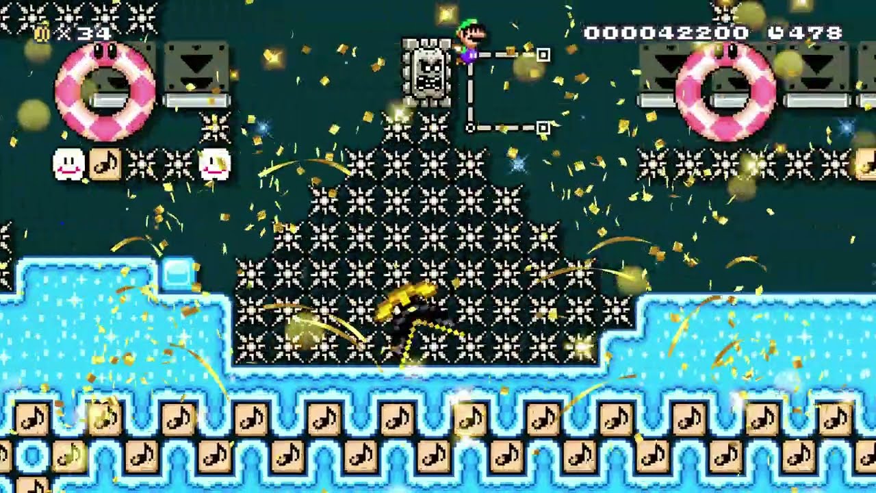 ☆★夜の雪山を駆け回れ!☆★　　爽快☆　雪玉アスレチック!! [Snowy Mountain Night Run] by ネギ。。。 [Negi] 🍄Super Mario Maker 2 #dun
