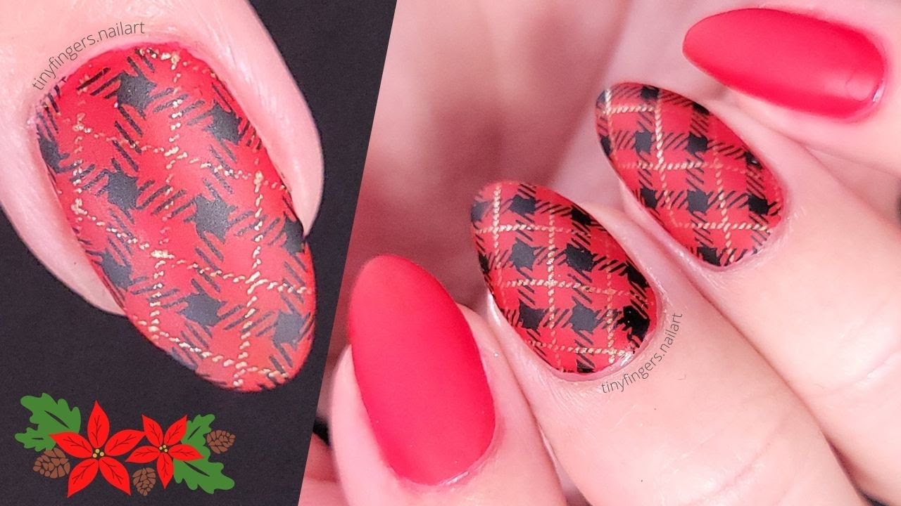 Winter red plaid nail art | Christmas nails