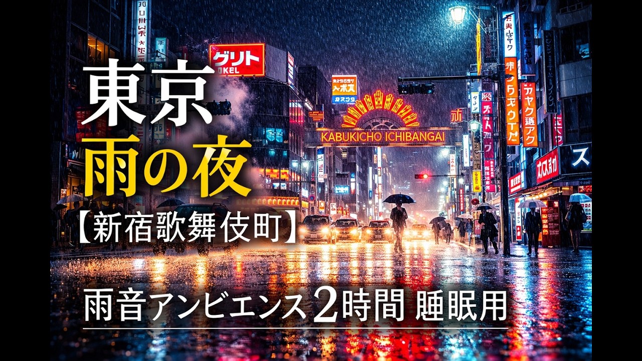 東京 雨の夜【新宿歌舞伎町】| 雨音アンビエンス 2時間 睡眠用