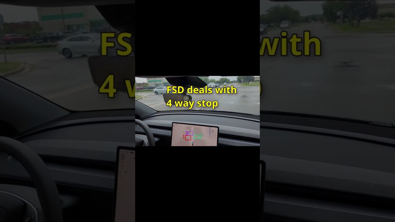 Tesla FSD Handles a 4-Way Stop Perfectly 🚗✨ #shorts #tesla #fsd